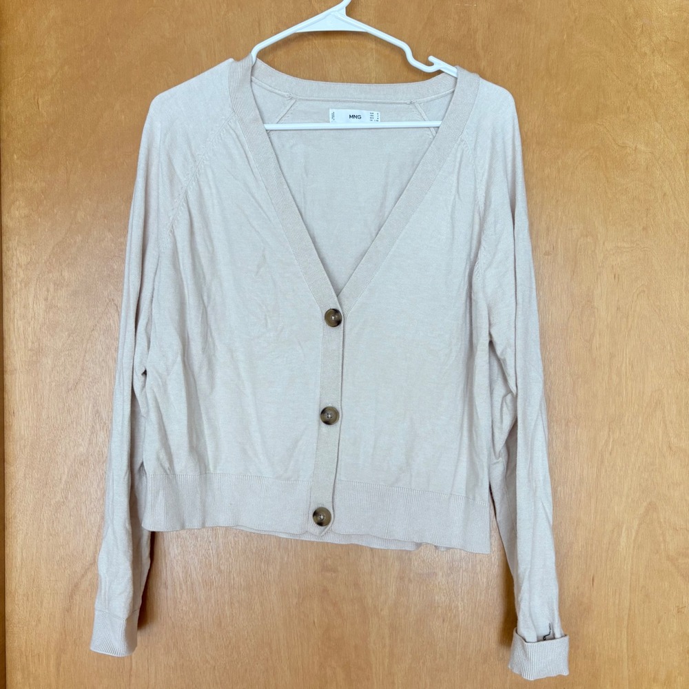 MNG Beige Button Front Long Sleeve Knit Cardigan Sweater Women's Size M